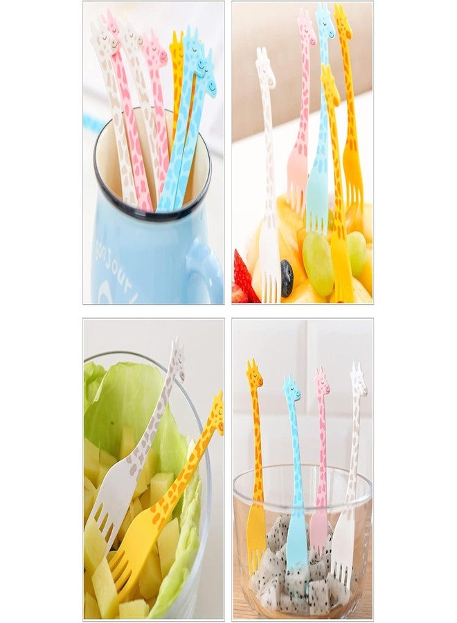 Ervio Giraffe Fruit Forks - Cute Cartoon Animal Plastic Food Picks for Children | Fun & Creative Tableware for Fruit, Noodles, Dessert | Bento Box & Lunch Box Forks | Pack of 12 - Image 5